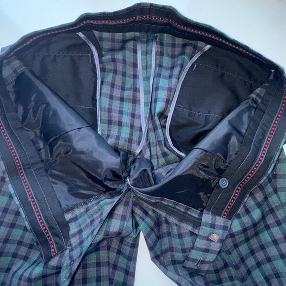 Mander By Karn Bespoke Mens Gray Three-Piece Plaid Suit Jacket Pants Vest - Picture 12 of 16